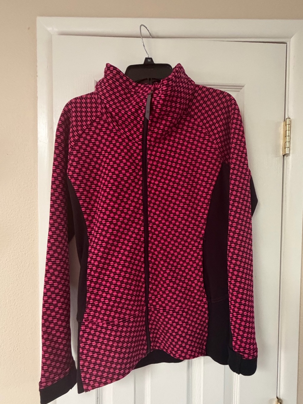 Lululemon athletica Pink Patterned Full-Zip Jacket with Black Panels- size 8